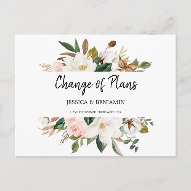 Magnolia Floral & Cotton Postponed Change of Plans Postcard (Front)