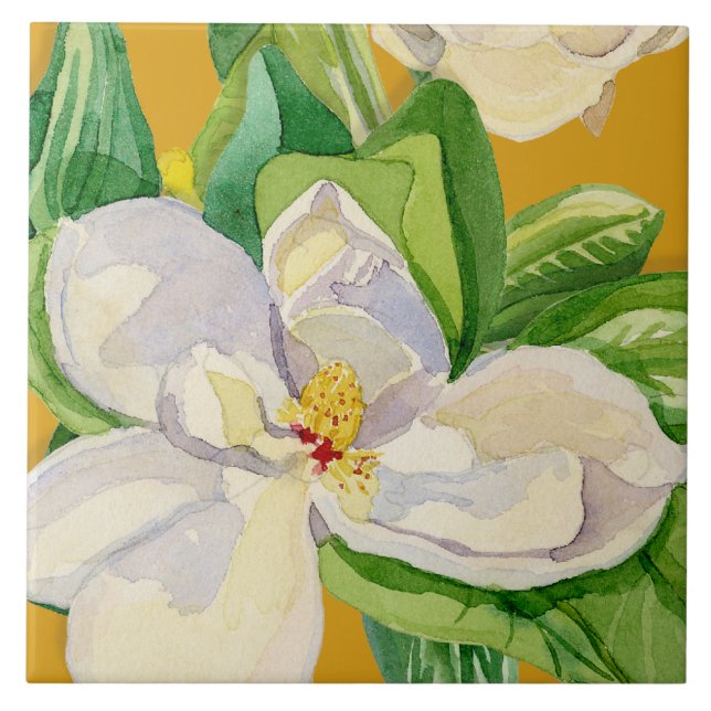 Magnolia Floral Decorative Kitchen Art Tile Design (Front)