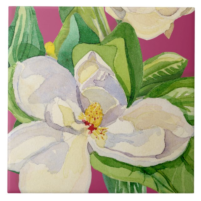 Magnolia Floral Decorative Kitchen Art Tile Design (Front)