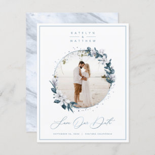 Magnolia Floral & Dusty Blue Circle Framed Photo Save The Date