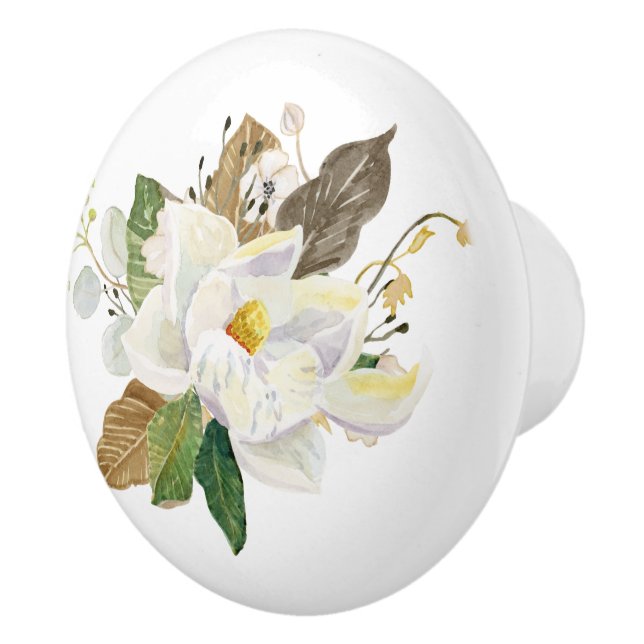 Magnolia Floral Farmhouse Rustic Country Kitchen Ceramic Knob (Right)