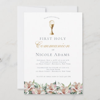 Magnolia Floral First Communion  Invitation