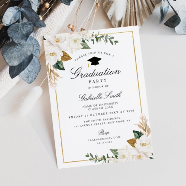 Magnolia floral graduation party invitation (Creator Uploaded)