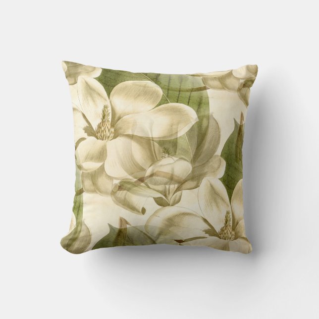 magnolia floral green cushion (Front)