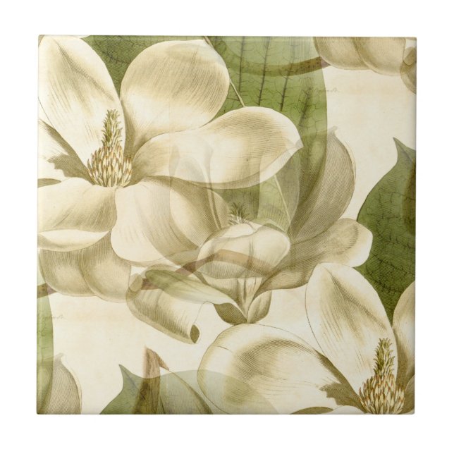 magnolia floral green tile (Front)
