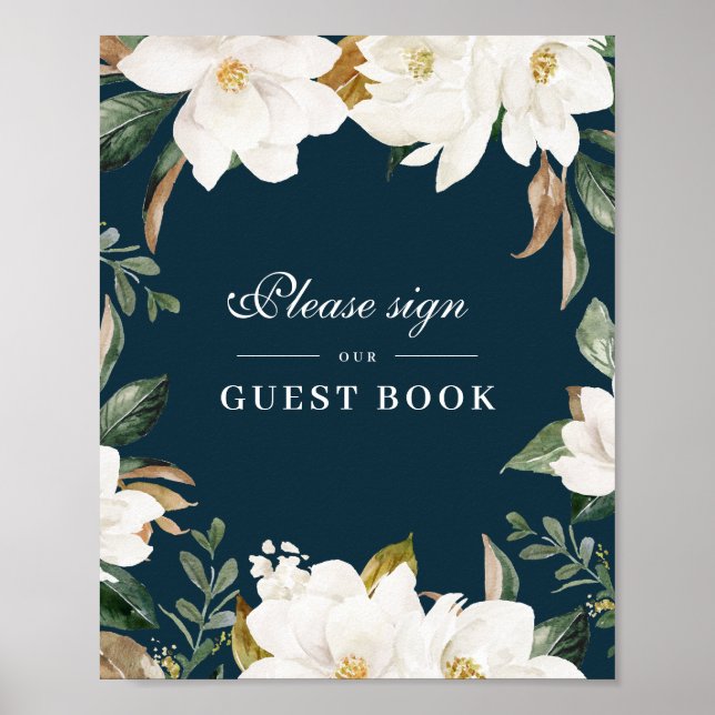 Magnolia floral guestbook wedding sign (Front)