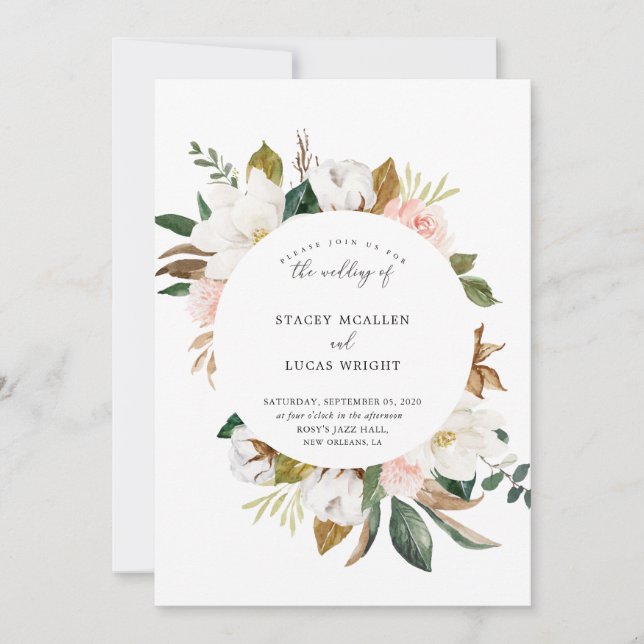 Magnolia  Floral Invitations (Front)
