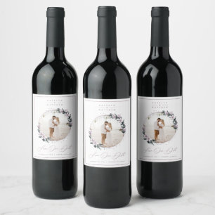 Magnolia Floral & Mauve Circle Photo Save The Date Wine Label