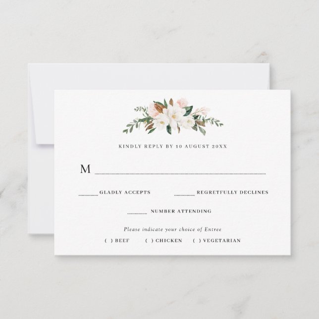 magnolia floral meal choice RSVP card (Front)