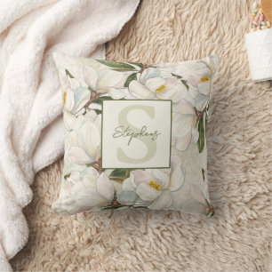 Magnolia Floral Monogram Throw Pillow