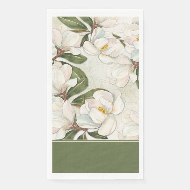 Magnolia Floral Paper Guest Towel Napkin (Front)