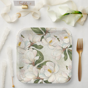 Magnolia Floral Paper Plate