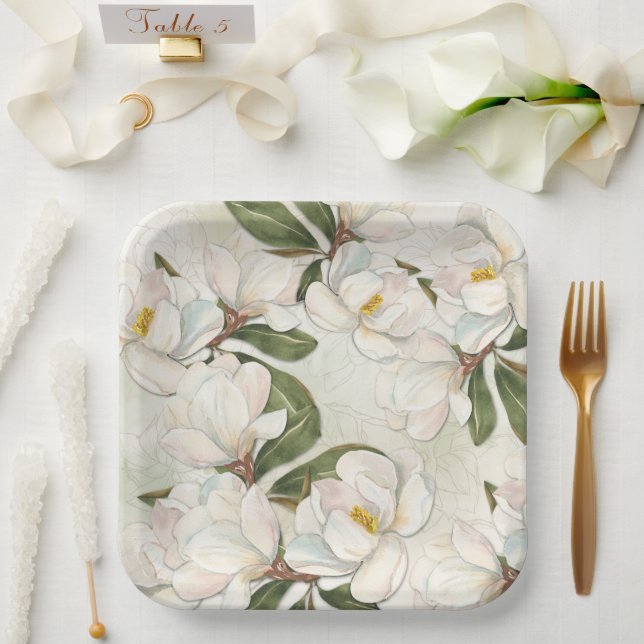 Magnolia Floral Paper Plate (Wedding)