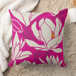 Magnolia floral pattern in fushia cushion