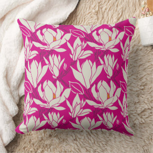 Magnolia floral pattern in fushia cushion