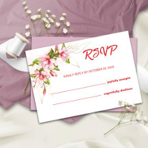 Magnolia Floral RSVP Wedding Card