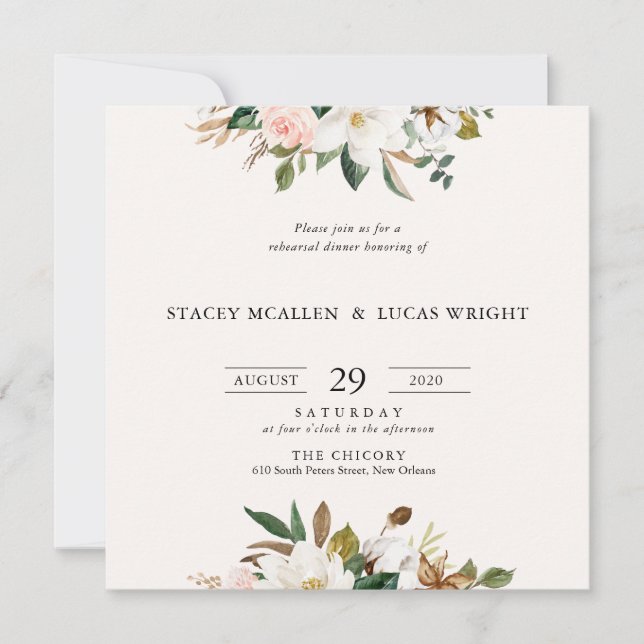 Magnolia Floral Square Invitations (Front)