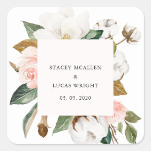 Magnolia Floral Square Sticker