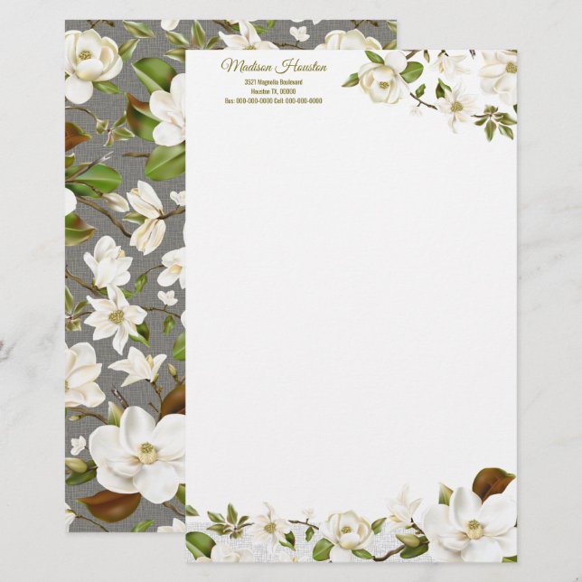 Magnolia Floral Stationery (Front/Back)