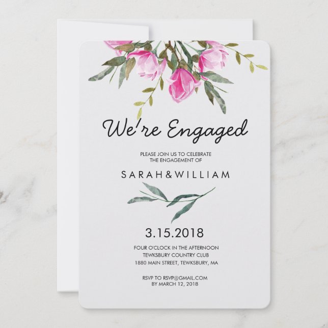 Magnolia Floral Watercolor Engagement Party Invitation (Front)