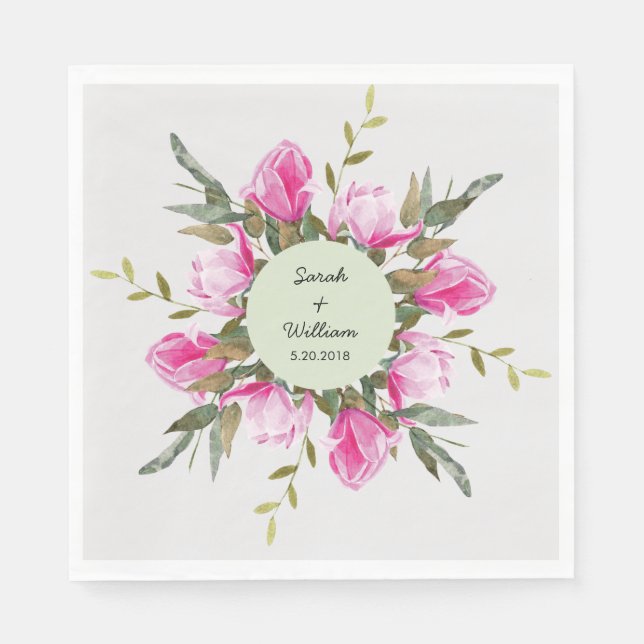 Magnolia Floral Watercolor Paper Napkin (Front)