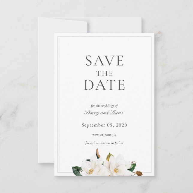 Magnolia Floral Watercolor Save The Date (Front)