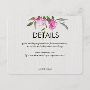 Magnolia Floral Watercolor Wedding Details Card