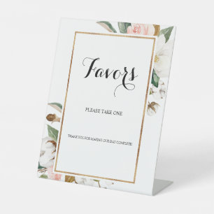 Magnolia Floral Wedding Favour Please Take One Pedestal Sign