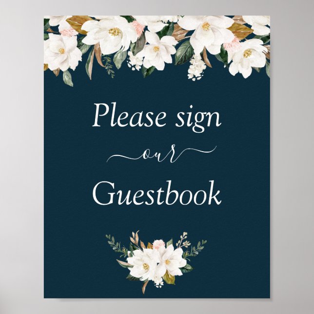 magnolia floral wedding guestbook sign (Front)