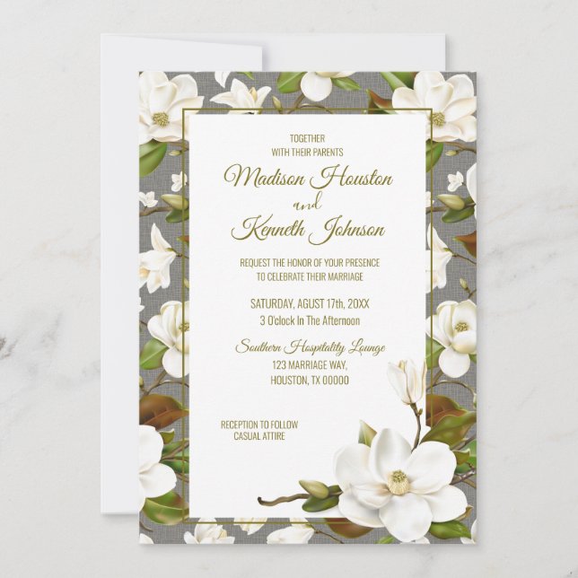 Magnolia Floral Wedding Invitation (Front)