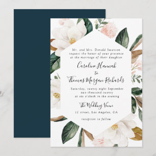 magnolia floral wedding invitation
