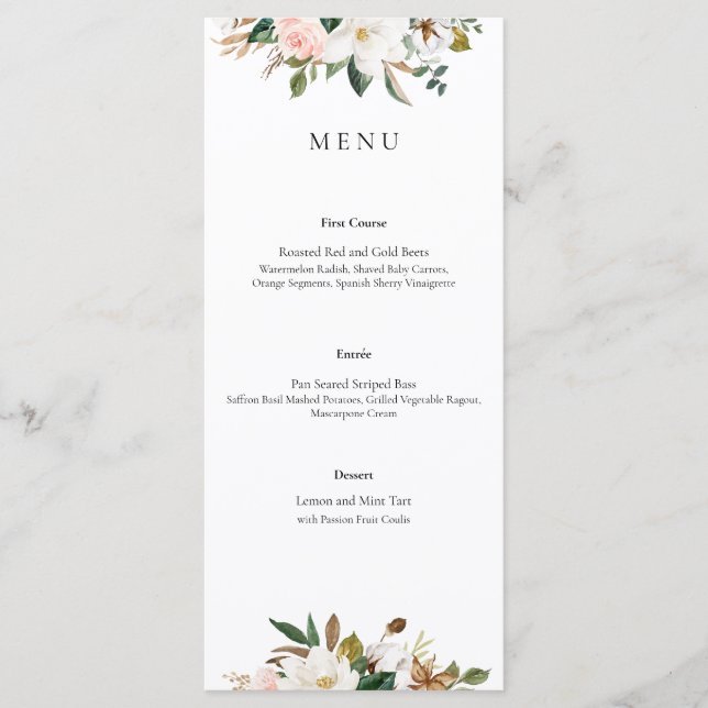 Magnolia Floral Wedding Menu (Front)