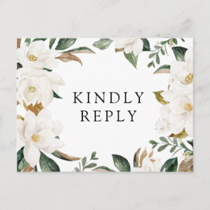 Magnolia floral wedding RSVP Postcard