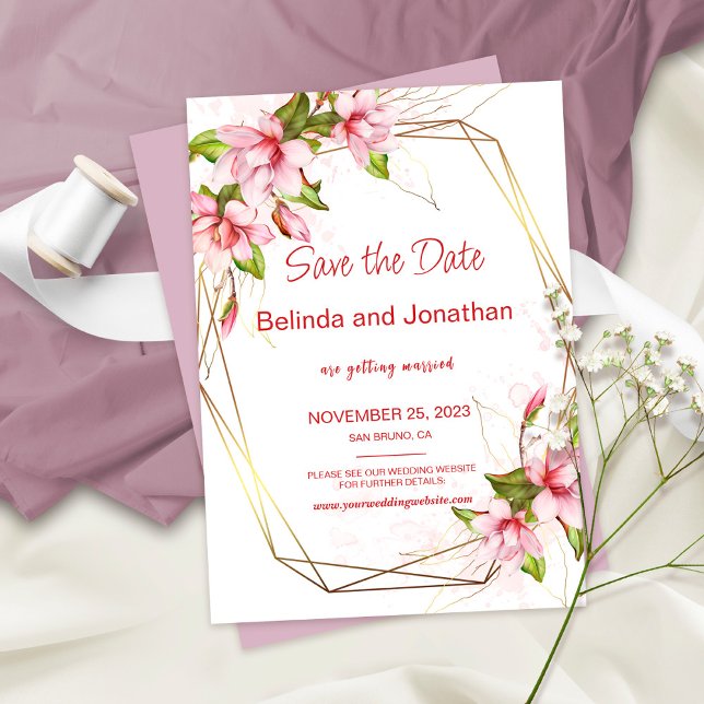 Magnolia Floral Wedding Save the Date Card (Creator Uploaded)