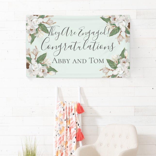 Magnolia Floral White Green Engagement Banner (Insitu)