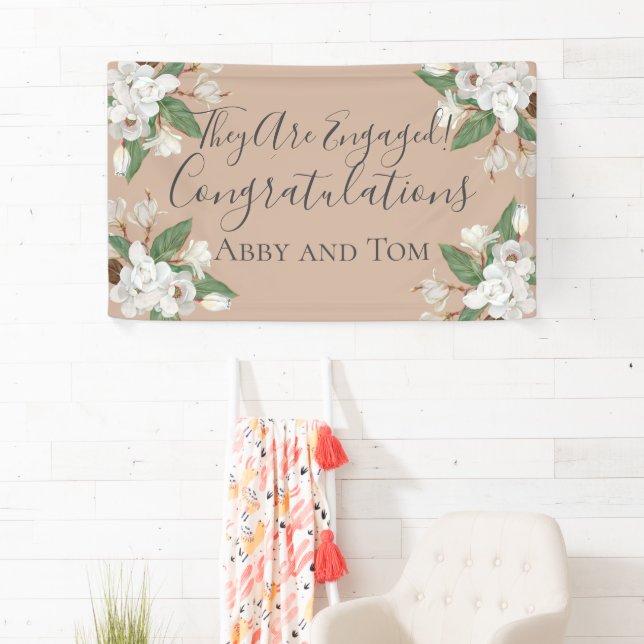 Magnolia Floral White Green Pink Engagement Banner (Insitu)