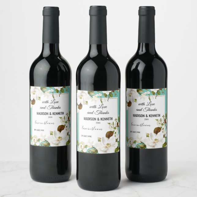 Magnolia Floral Wine Label (Bottles)