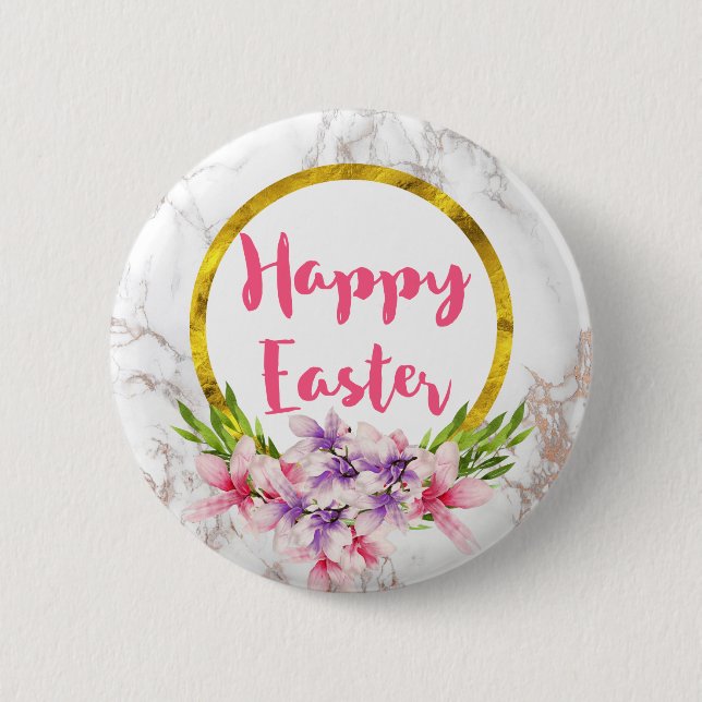 Magnolia Florals on White Marble Easter 6 Cm Round Badge (Front)