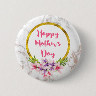 Magnolia Florals on White Marble Mother's Day 6 Cm Round Badge