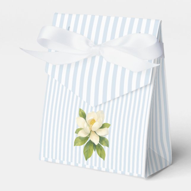 Magnolia Flower Blue Stripe Preppy Favour Box (Front Side)