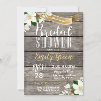 Magnolia Flower Bridal Shower Invitation Rustic