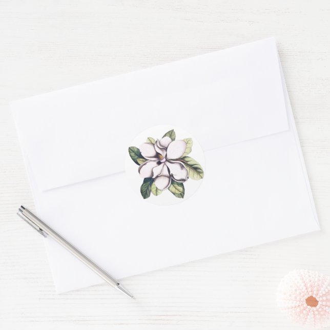 Magnolia Flower Classic Round Sticker (Envelope)