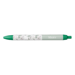 Magnolia Flower Custom Name Blue Ink Pen