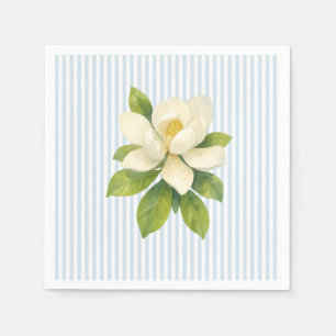 Magnolia Flower Custom Wedding Blue Stripe Napkin