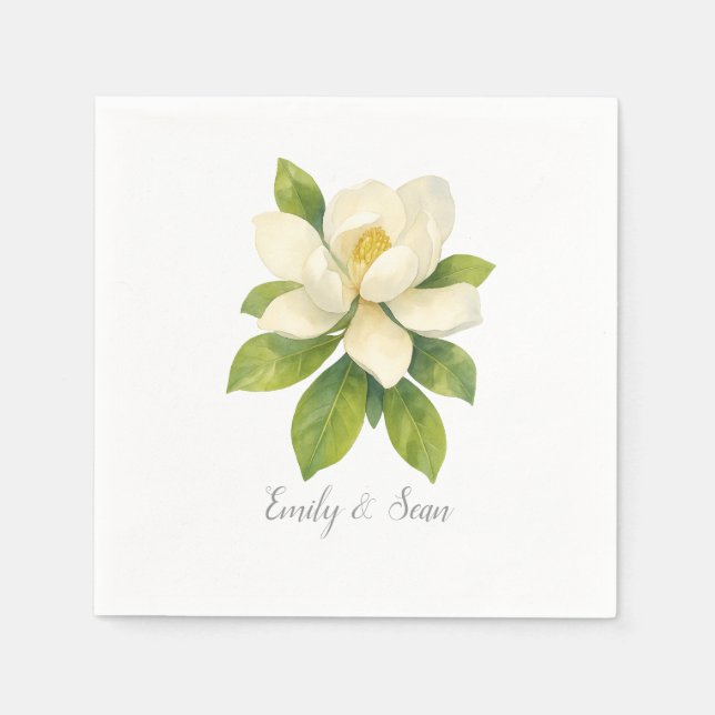 Magnolia Flower Custom Wedding Monogram  Napkin (Front)