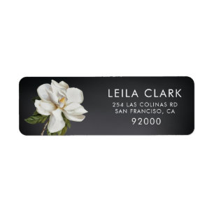 Magnolia Flower Dark Grey Floral Address Label