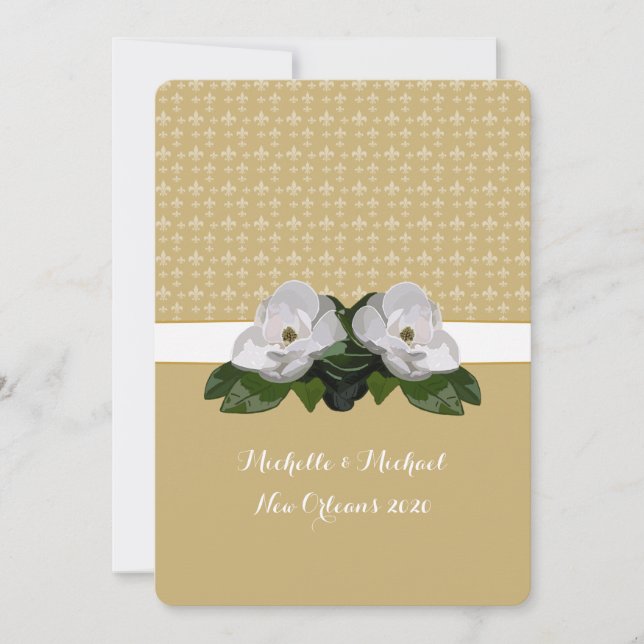 Magnolia Flower Fleur de Lis Wedding Invitation (Front)