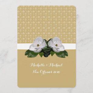 Magnolia Flower Fleur de Lis Wedding Invitation