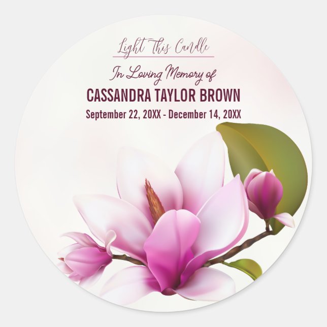 Magnolia Flower Funeral Memorial Classic Round Sticker (Front)