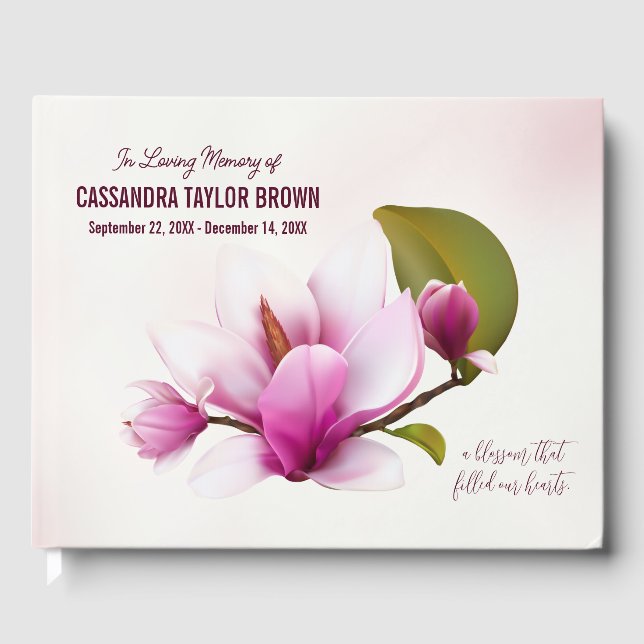 Magnolia Flower Funeral Memorial Guest Book (Front)